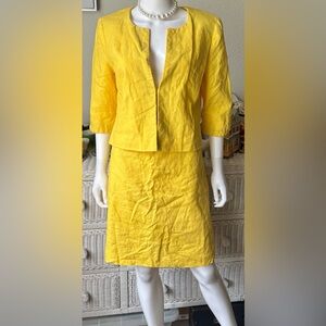 J. Crew x Baird McNutt Modest 2 piece skirt suit in Linen Canary Yellow Size 10